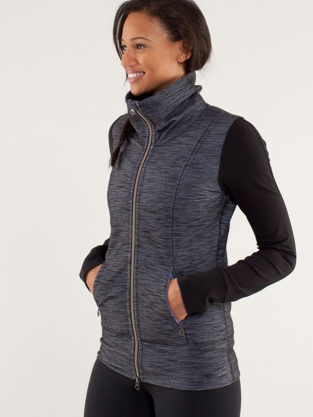 Lululemon Daily Yoga Denim Jacket Blue Grey and Black Zip Up Long Sleeve